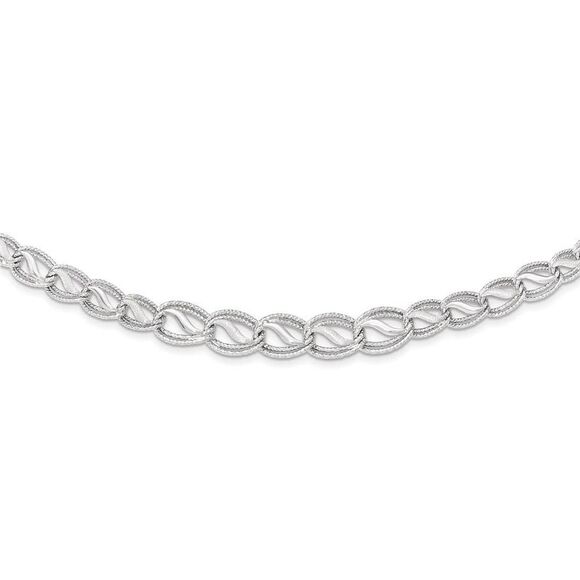 14K White Gold Textured / Polished Oval Link Chain Necklace, 17 Inch - Picture 1 of 5